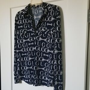 Navy & White Logo Long Sleeve Jersey Blouse